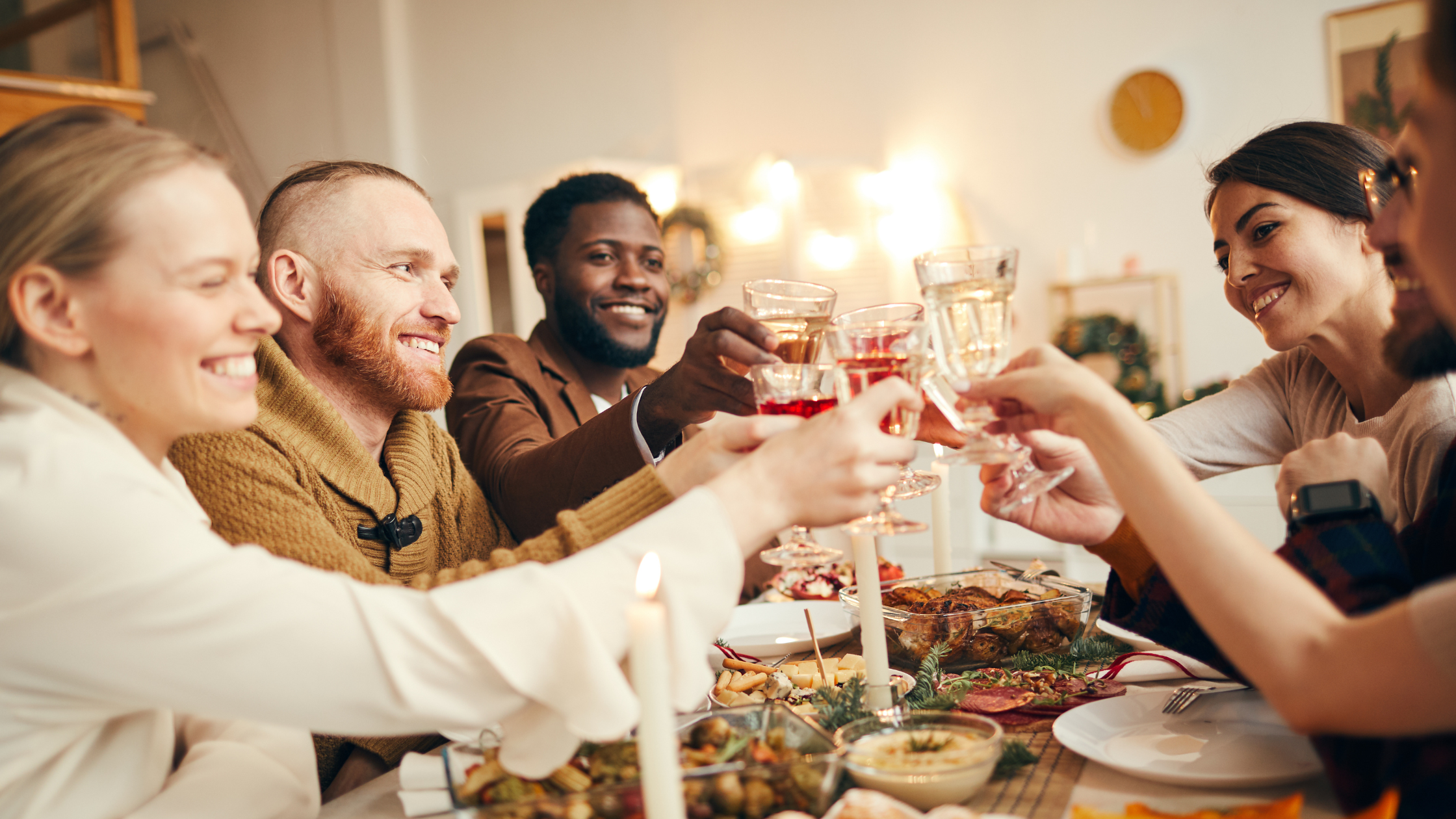 Men with beards at holiday dinner party