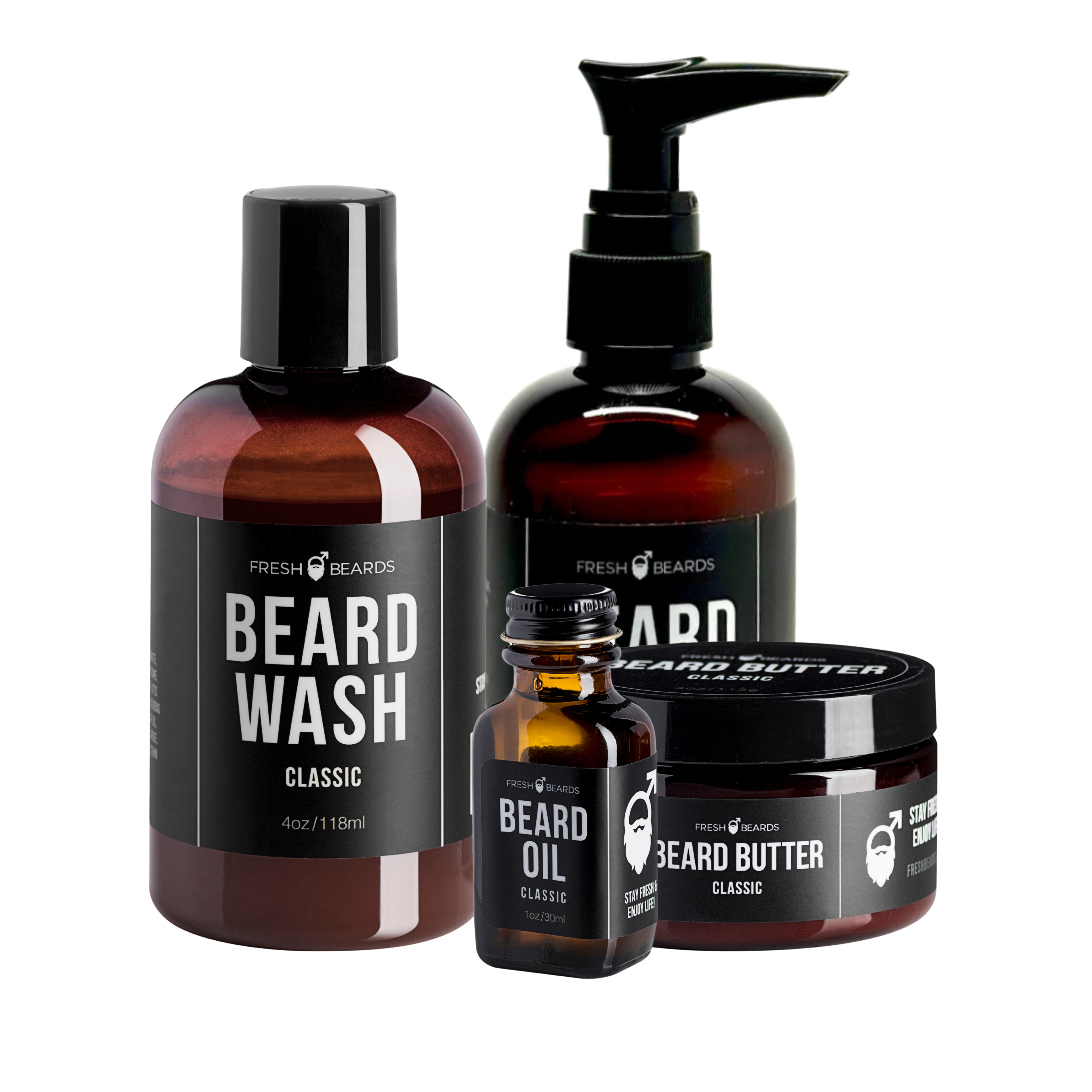 Fresh beards Premium Beard Grooming Kit with beard wash, Beard conditioner, Beard OIl and Beard Butter.