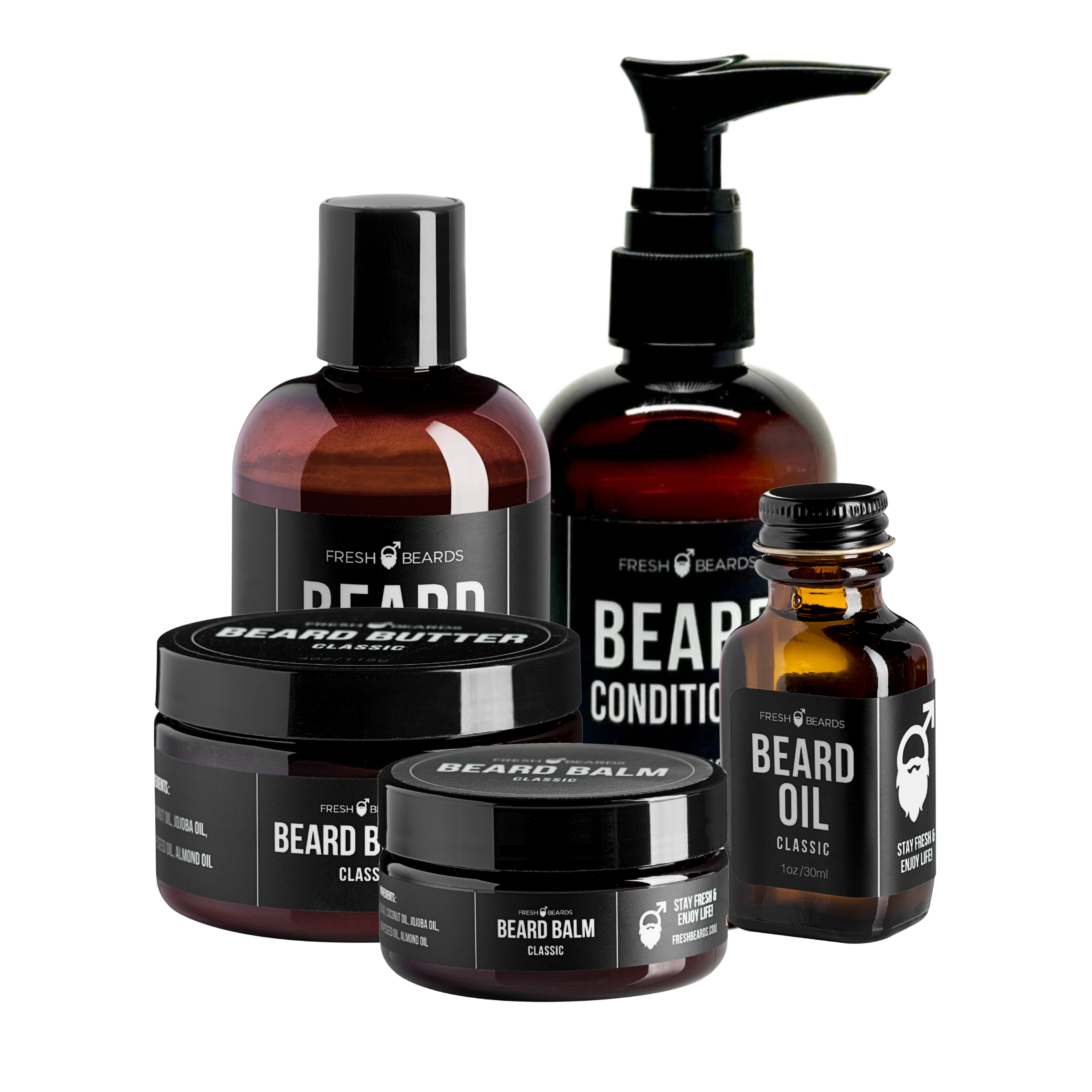 Fresh Beards Ultimate Beard Grooming Kit with Beard Wash, Beard Condtioner, Beard Butter, Beard Balm and Beard Oil.